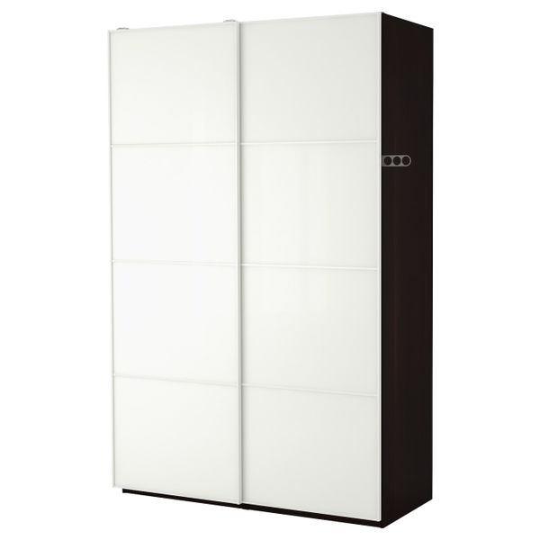 Гардероб, черно-коричневый, Фэрвик белое стекло, 150x66x236 см IKEA ПАКС 990.299.76 - фото 2