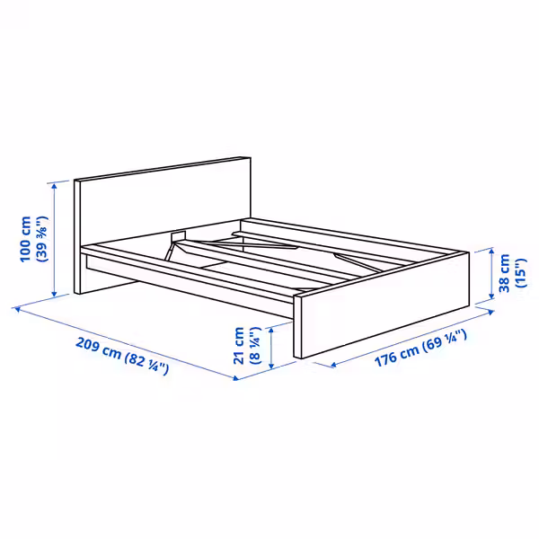 MALM Каркас кровати - белый 160x200 см - схема-чертеж с размерами