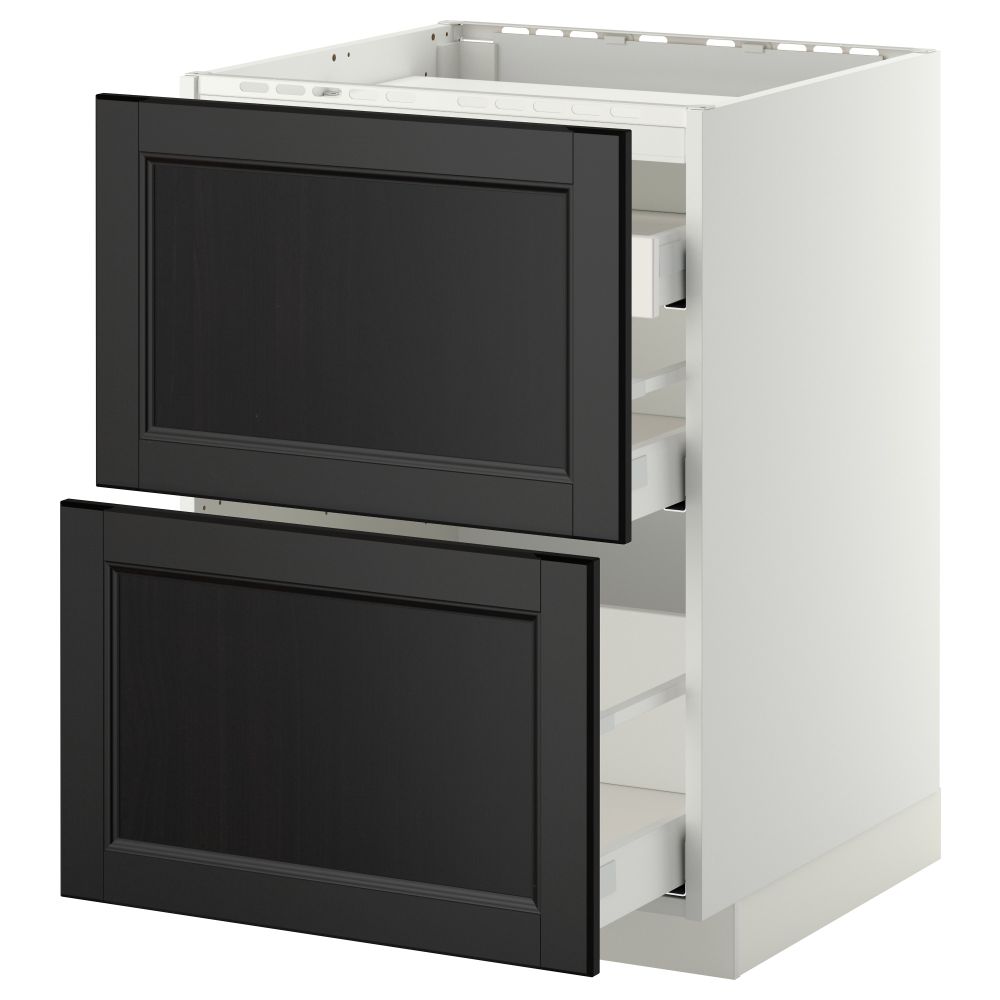 Напольный шкаф, 2 фронтальных панели, 3 ящика МЕТОД / МАКСИМЕРА, белый, Лаксарби черно-коричневый - схема-чертеж с размерами