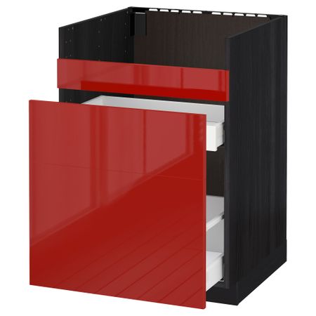 Напольный шкаф под мойку ДУМШЁ, 3 фасада, 2 ящика МЕТОД / МАКСИМЕРА, черный, Рингульт красный