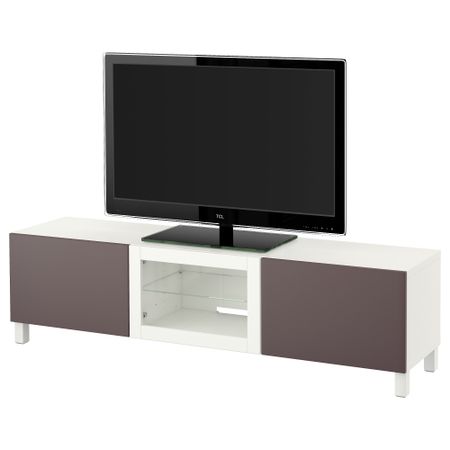 Тумба под ТВ с ящиками и дверцей БЕСТО, белый, Вальвикен темно-коричневый, прозрачное стекло (180x40x48 см)