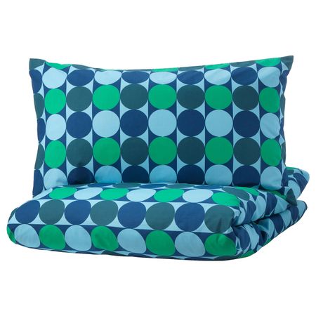 Пододеяльник и 1 наволочка, синий-зеленый 150x200/50x70 см IKEA КРОКУСЛИЛЬЯ 804.232.89
