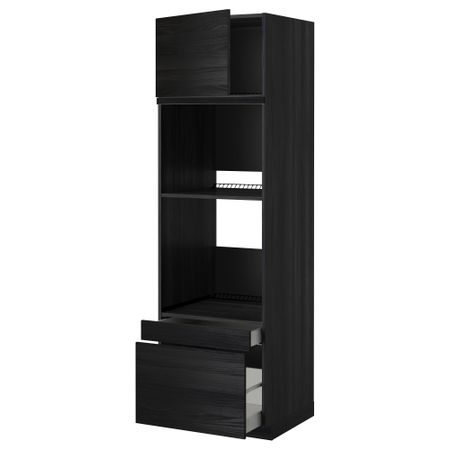 Высокий шкаф для духовки комбинированный, духовка + дверца, 2 ящика МЕТОД / МАКСИМЕРА, черный, Тингсрид черный