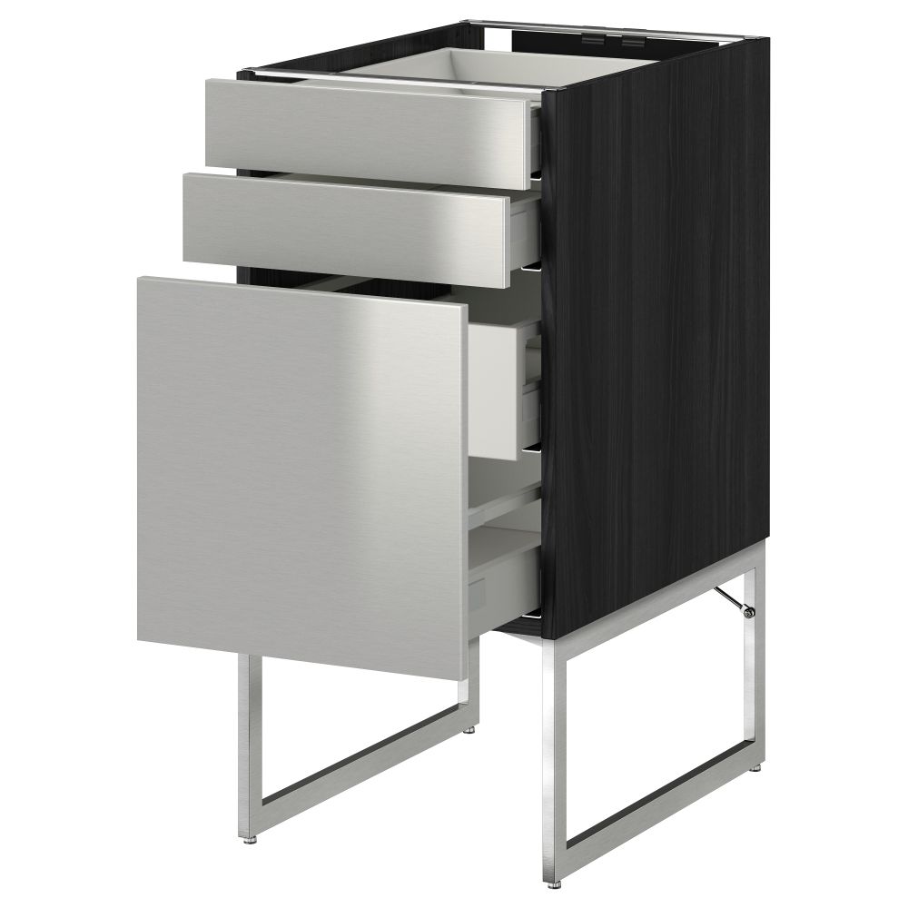 Напольный шкаф 3 фронтальных панели, 2 нижних, 2 средних ящика МЕТОД / МАКСИМЕРА, черный, Гревста нержавеющ сталь - схема-чертеж с размерами