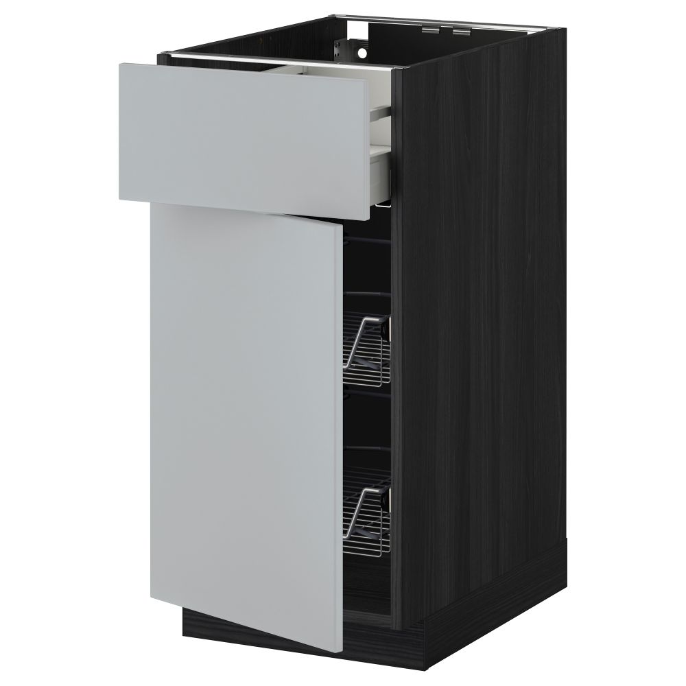 Напольный шкаф с проволочной корзиной, ящиком, дверью МЕТОД / МАКСИМЕРА, черный, Веддинге серый - схема-чертеж с размерами