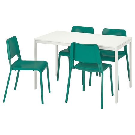 Стол и 4 стула, белый/зеленый 125 см IKEA МЕЛЬТОРП / ТЕОДОРЕС 392.521.67