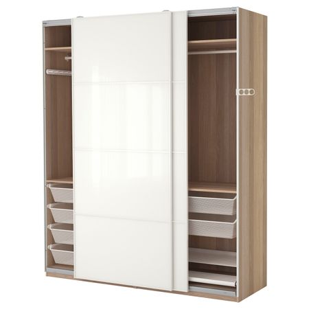 Гардероб, под беленый дуб, Фэрвик глянцевый/белый, 200x66x236 см IKEA ПАКС 893.063.23