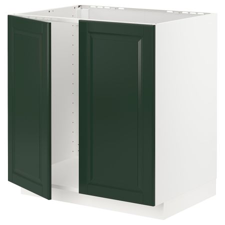 Напольный шкаф для мойки+2 двери, белый/Будбин темно-зеленый 80x60 см IKEA METOD МЕТОД 994.468.32