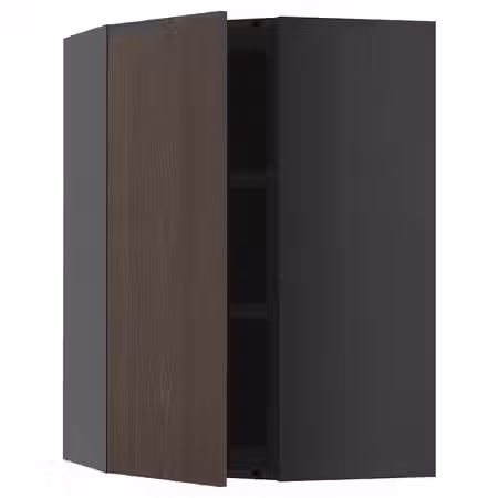 METOD Угловой навесной шкаф с полками - черно-серый/Sinarp коричневый 68x100 см
