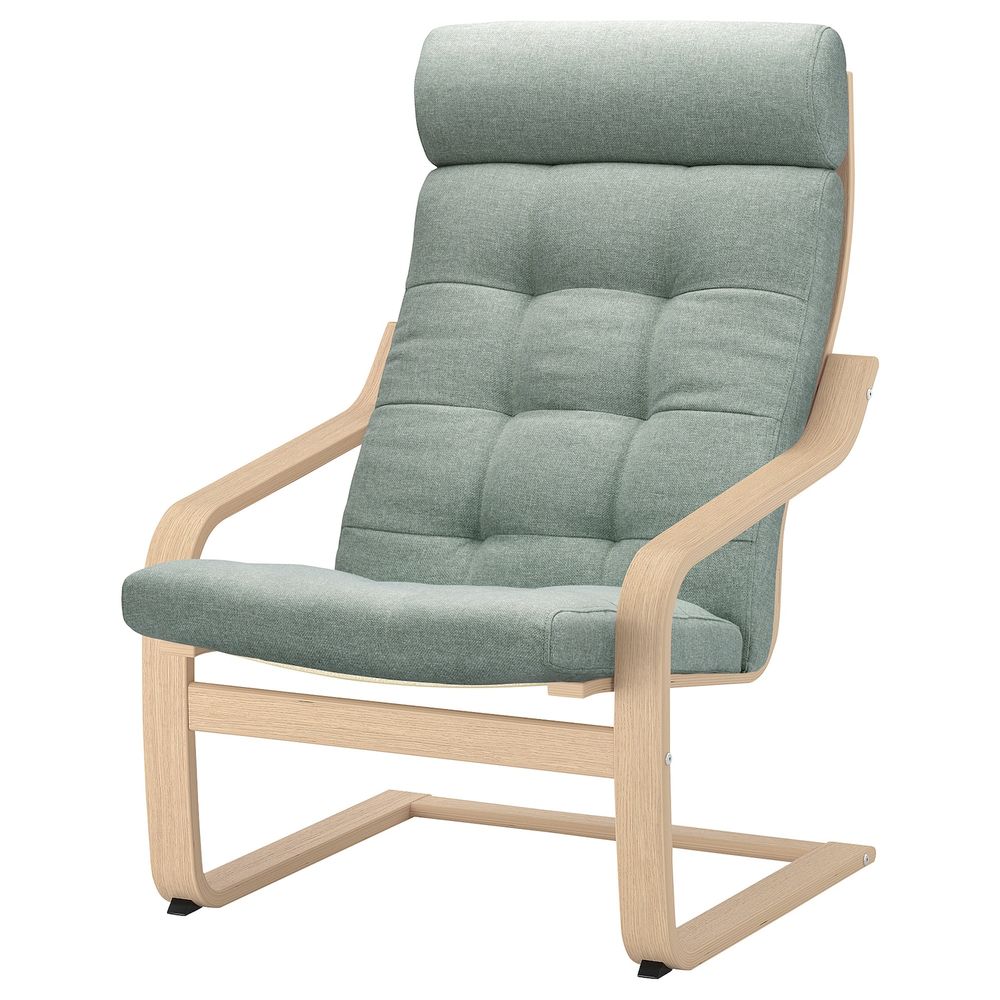 Кресло, дубовый шпон, беленый/Гуннаред светло-зеленый IKEA POÄNG ПОЭНГ 894.373.95 - фото 1