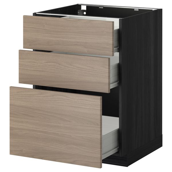 Напольный шкаф с 3 ящиками МЕТОД / ФОРВАРА, черный, Брокхульт светло-серый - схема-чертеж с размерами