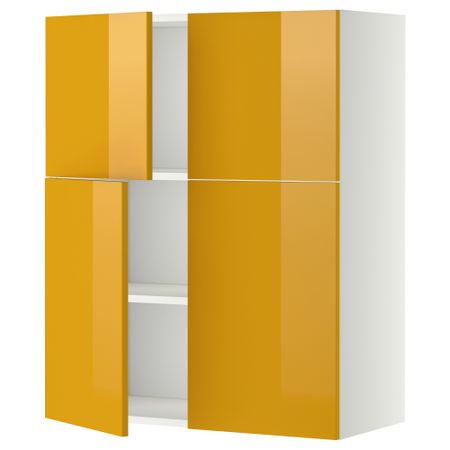 Навесной шкаф с полками, 4 дверцы МЕТОД, белый, Ерста желтый (80x100 см)
