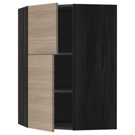 Угловой навесной шкаф + полки, 2 дверцы МЕТОД, черный, Брокхульт светло-серый (68x100 см)