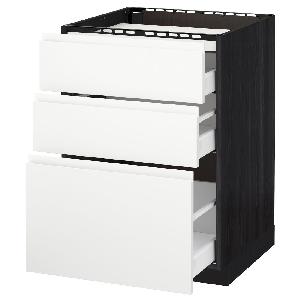 Напольный шкаф, 3 фронтальных панели, 3 ящика МЕТОД / МАКСИМЕРА, черный, Воксторп белый - схема-чертеж с размерами