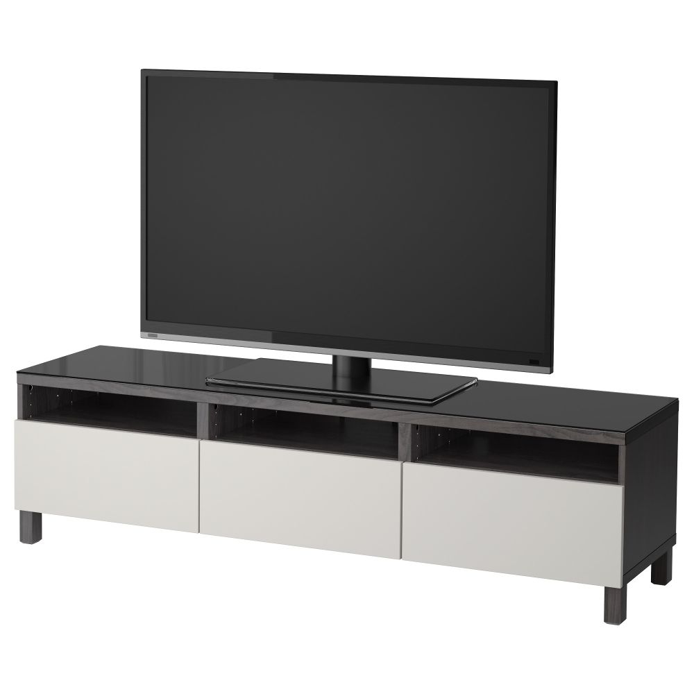Тумба для ТВ с ящиками БЕСТО, черно-коричневый, Лаппвикен светло-серый (180x40x48 см) - фото 1