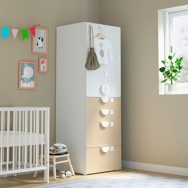 Гардероб, белый береза/с 4 ящиками 60x57x181 см IKEA SMÅSTAD СМОСТАД / OPPHUS ОПХУС 094.309.44 - фото 2