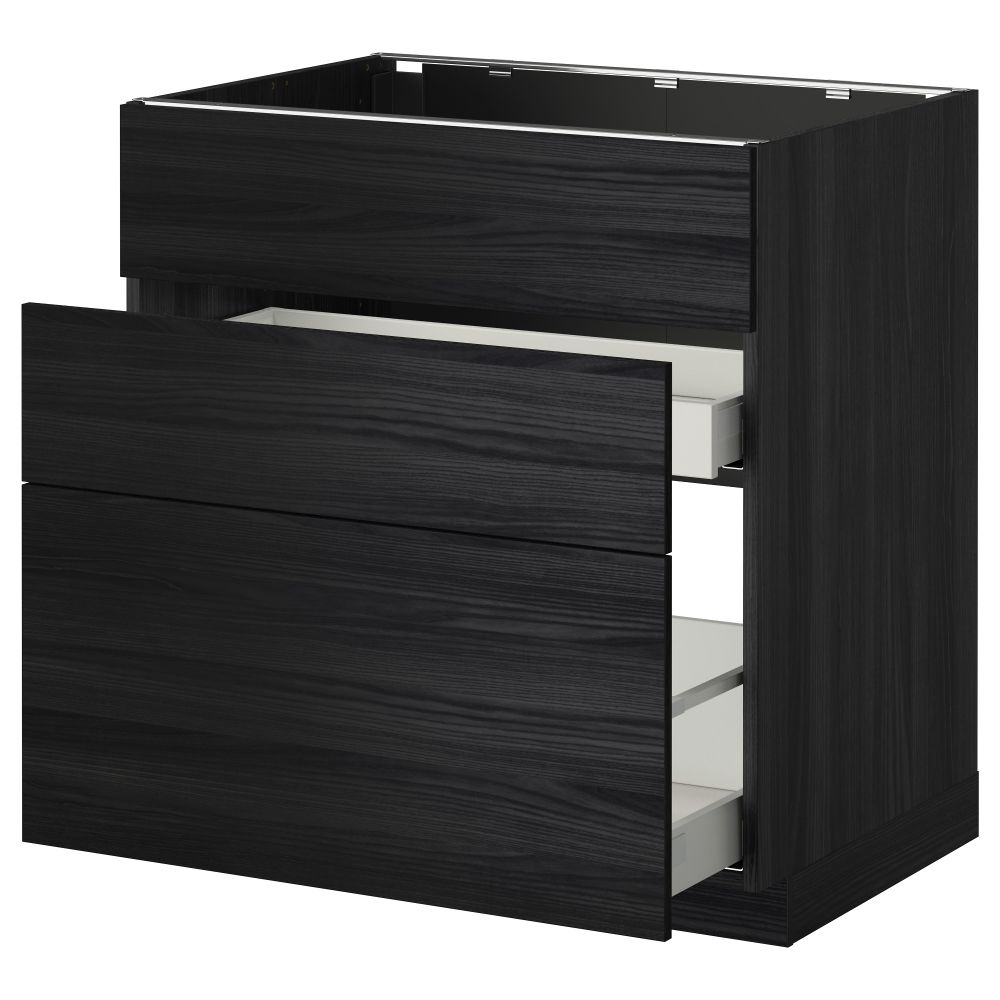 Напольный шкаф под мойку + 3 фронтальных панели, 2 ящика МЕТОД / МАКСИМЕРА, черный, Тингсрид черный - схема-чертеж с размерами