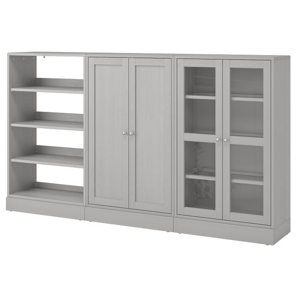 Комбинация для хранения с стеклянная двр, серый 243x37x134 см IKEA HAVSTA ХАВСТА 392.660.32 - фото 1