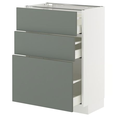 METOD / MAXIMERA Напольный шкаф с 3 ящиками - белый/Nickebo матовый серо-зеленый 60x37 см