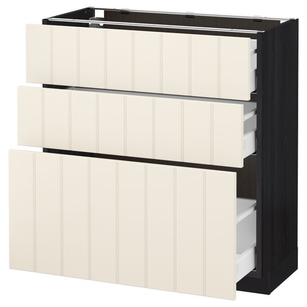 Напольный шкаф с 3 ящиками МЕТОД / МАКСИМЕРА, черный, Хитарп белый с оттенком - схема-чертеж с размерами