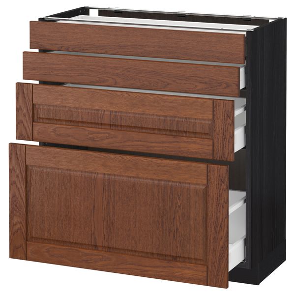 Напольный шкаф 4 фронтальных панели, 4 ящика МЕТОД / МАКСИМЕРА, черный, Филипстад коричневый - схема-чертеж с размерами