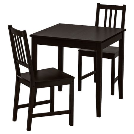 Стол и 2 стула ЛЕРХАМН / СТЕФАН, черно-коричневый, коричнево-чёрный (74x74 см)