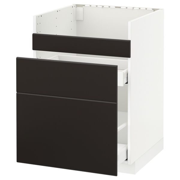 Напольный шкаф для мойки ХАВСЕН/3фасада/2ящ, белый Максимера/Кунгсбакка антрацит 60x60 см IKEA METOD МЕТОД 292.959.35 - фото 1