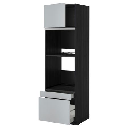 Высокий шкаф для духовки комбинированный, духовка + дверца, 2 ящика МЕТОД / МАКСИМЕРА, черный, Веддинге серый