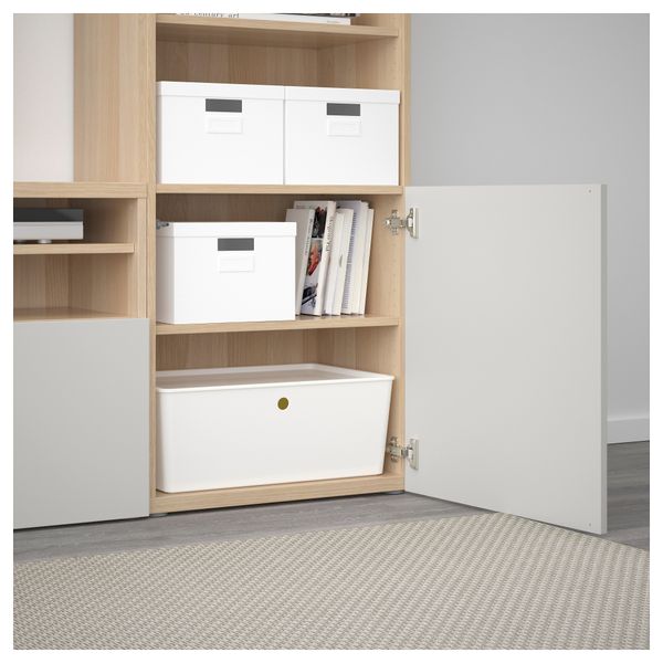 Шкаф для ТВ, комбинированный, стекляные дверцы БЕСТО, под беленый дуб, Лаппвикен светло-серый прозрачное стекло (300x40x230 см) - фото 3