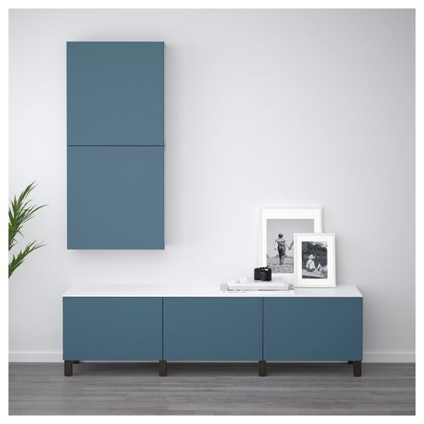 Комбинация для хранения с ящиками БЕСТО, черно-коричневый, Вальвикен темно-синий (180x42x48 см) - схема-чертеж с размерами