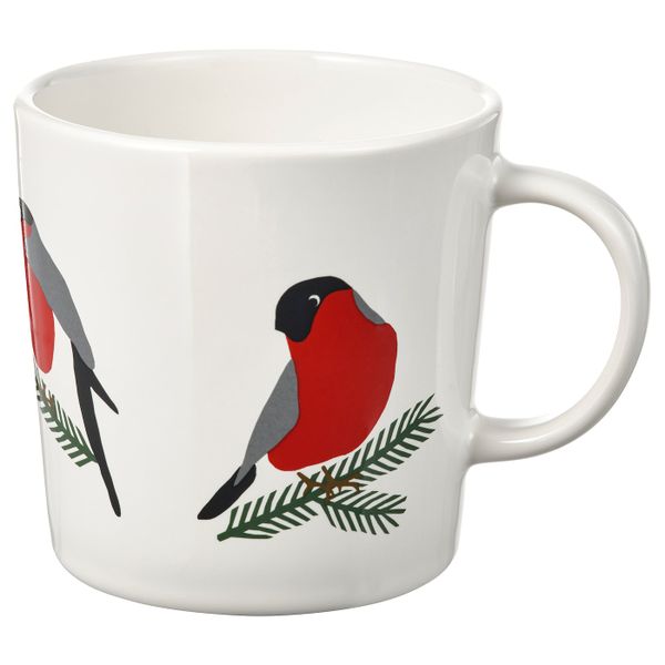 Кружка, орнамент «птица» белый, красный 30 сл IKEA VINTER 2021 ВИНТЕР 2021 204.988.76 - фото 1