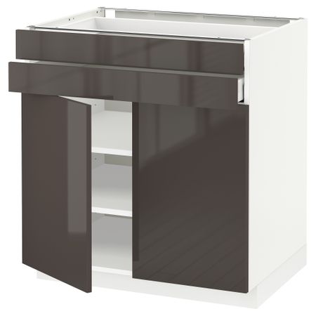 Напольный шкаф, 2 дверцы, 2 ящика МЕТОД / МАКСИМЕРА, белый, Рингульт серый