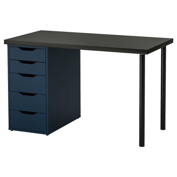 Стол, черно-коричневый/синий 120x60 см IKEA LINNMON ЛИННМОН / ALEX АЛЕКС 093.039.84 - фото 1