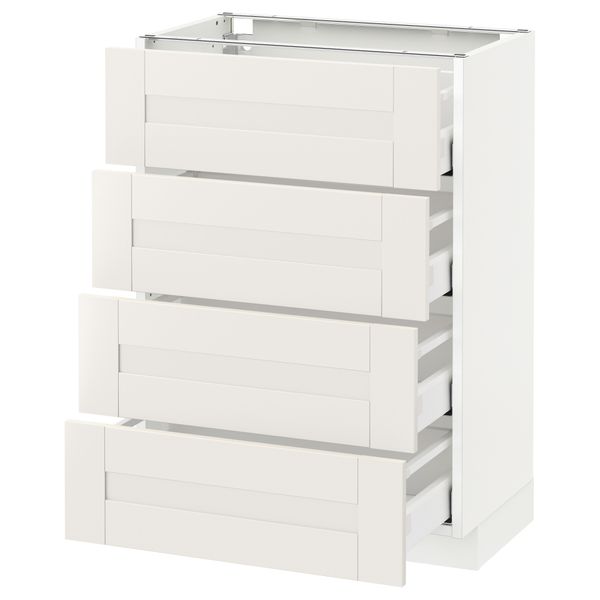 Напольный шкаф 4 фронтальных панели, 4 ящика МЕТОД / МАКСИМЕРА, белый, Сэведаль белый - схема-чертеж с размерами