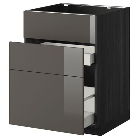 Напольный шкаф под мойку + 3 фронтальных панели, 2 ящика МЕТОД / МАКСИМЕРА, черный, Рингульт серый
