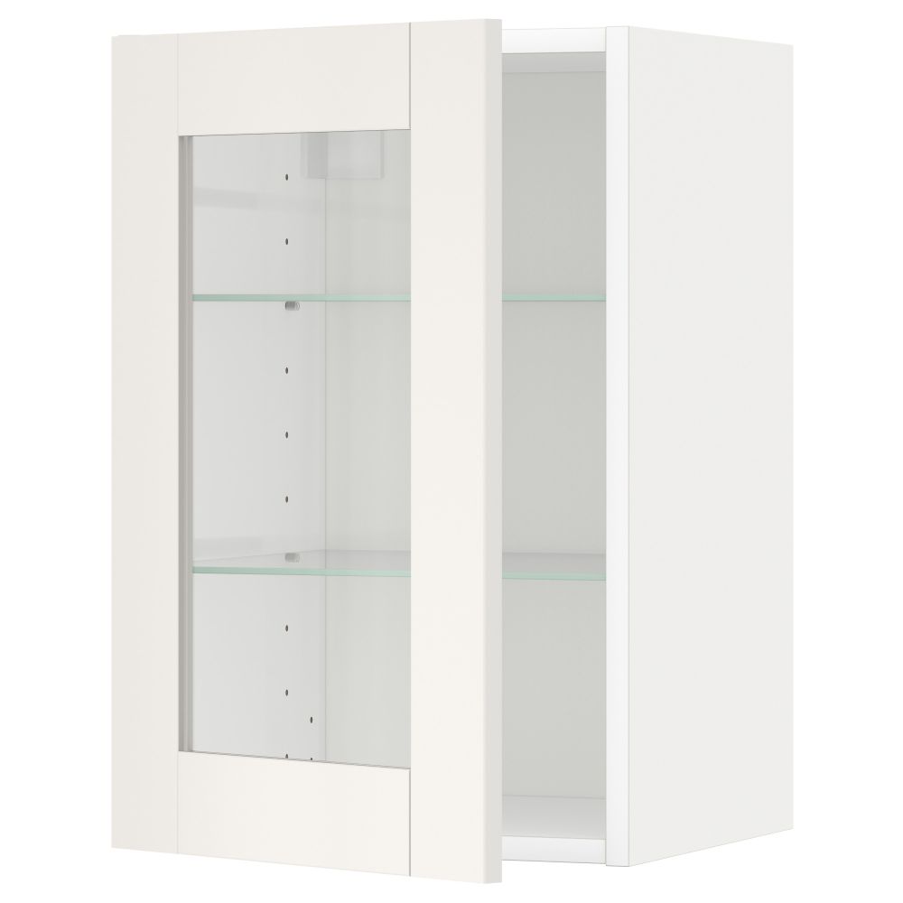 Навесной шкаф с полками, стекляными дверцы МЕТОД, белый, Сэведаль белый - схема-чертеж с размерами