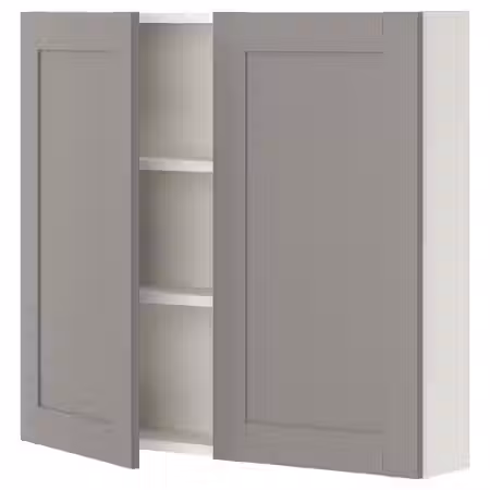 ENHET Навесной шкаф с 2 полками/дверцами - белый/серый каркас 80x17x75 см
