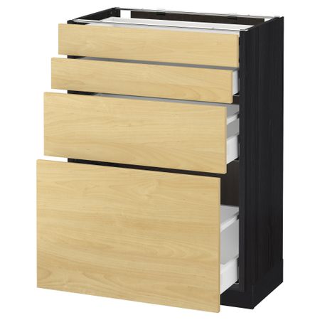 Напольный шкаф 4 фронтальных панели, 4 ящика МЕТОД / МАКСИМЕРА, черный, Тингсрид береза