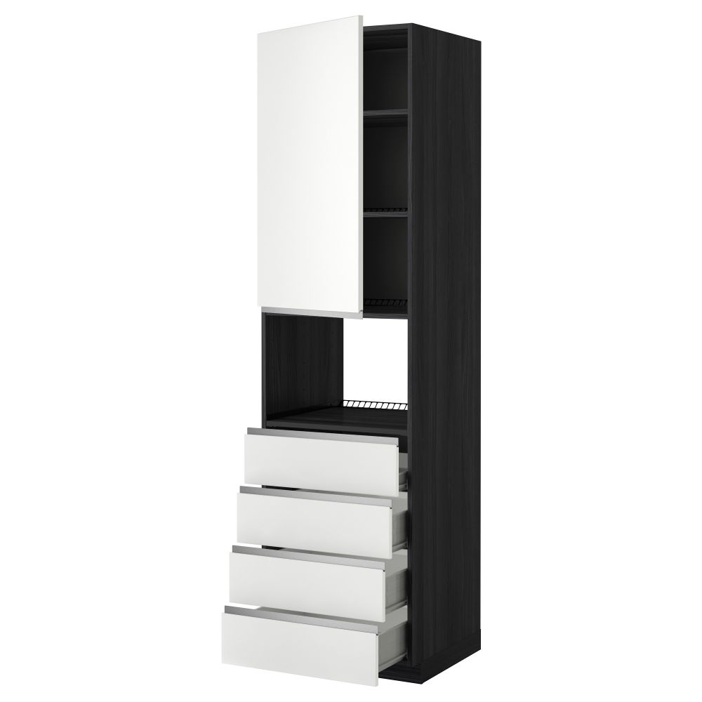 Высокий шкаф для духовки, дверца, 4 ящика МЕТОД / ФОРВАРА, черный, Нодста белый - схема-чертеж с размерами