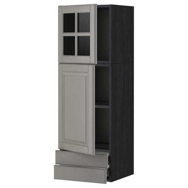 Навесной шкаф, дверцы, стеклянные дверцы, 2 ящика МЕТОД / ФОРВАРА, черный, Будбин серый (40x120 см) - фото 1
