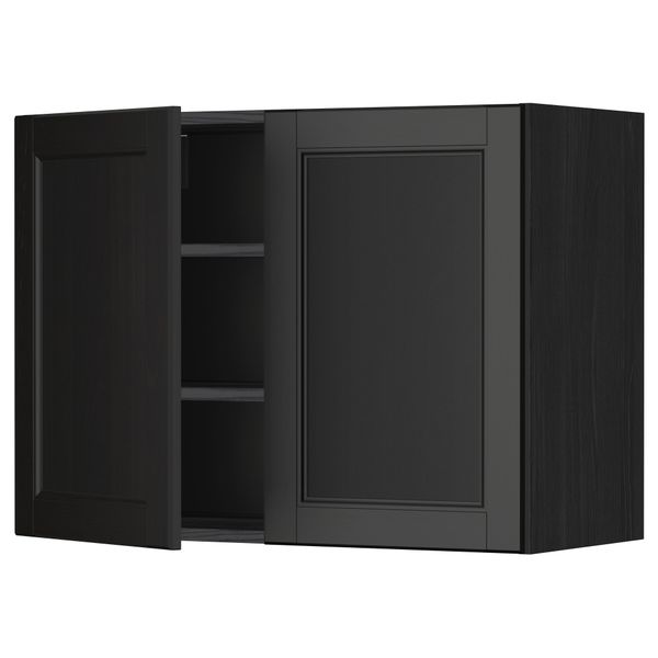 Навесной шкаф с полками, 2 дверцы МЕТОД, черный, Лаксарби черно-коричневый - схема-чертеж с размерами