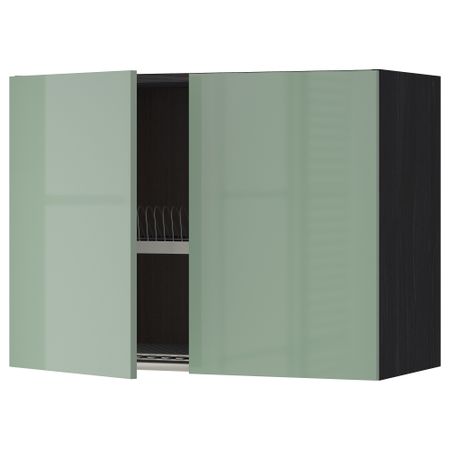 Навесной шкаф с посудной сушилкой, 2 дверцы МЕТОД, черный, Калларп светло-зеленый