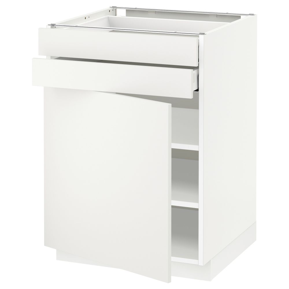 Напольный шкаф с дверцей, 2 ящиками МЕТОД / МАКСИМЕРА, белый, Хэггеби белый - схема-чертеж с размерами