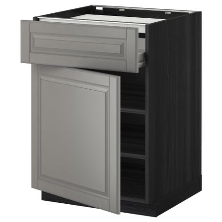 Напольный шкаф для варочной панели, ящик, полка, дверцы МЕТОД / ФОРВАРА, черный, Будбин серый (60x60 см)