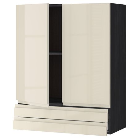 Навесной шкаф/2дверцы/2ящика, черный, Воксторп глянцевый светло-бежевый 80x100 см IKEA МЕТОД 492.381.90