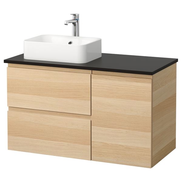 Шкаф с раковиной 45x32 см ГОДМОРГОН/ТОЛКЕН / ХОРВИК, под беленый дуб, антрацит (102x49x72 см) - схема-чертеж с размерами