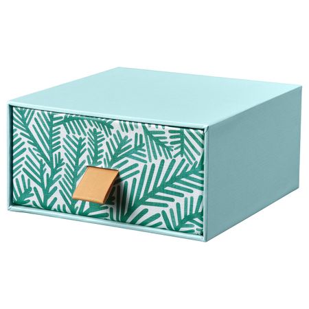 Мини-комод, голубой/орнамент «листья» 12x12 см IKEA LANKMOJ ЛАНКМОЙ 404.680.29