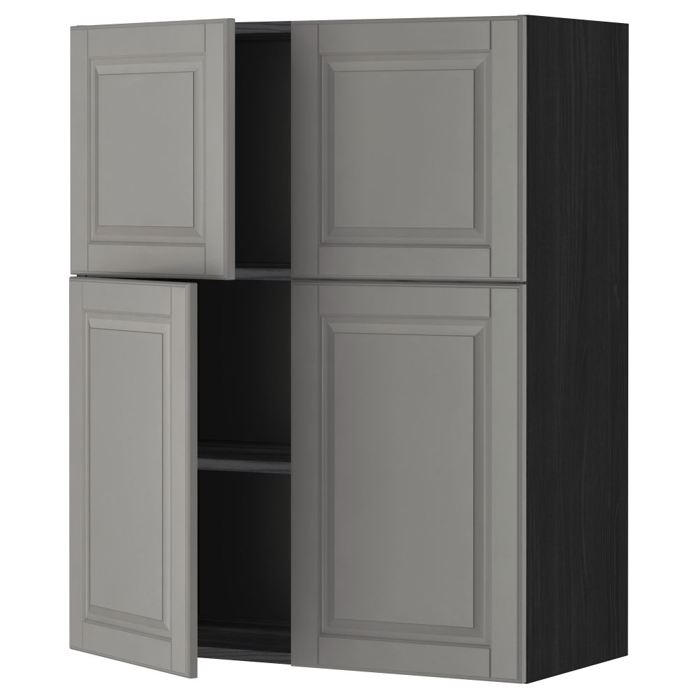 Навесной шкаф с полками, 4 дверцы МЕТОД, черный, Будбин серый (80x100 см) - схема-чертеж с размерами