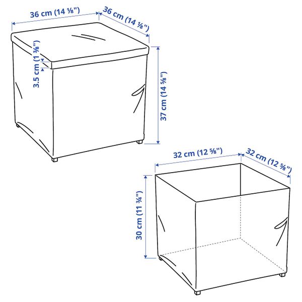 Табурет для ног с ящик для/хрн, Ранста черный IKEA BOSNÄS БОСНЭС 303.837.09 - схема-чертеж с размерами