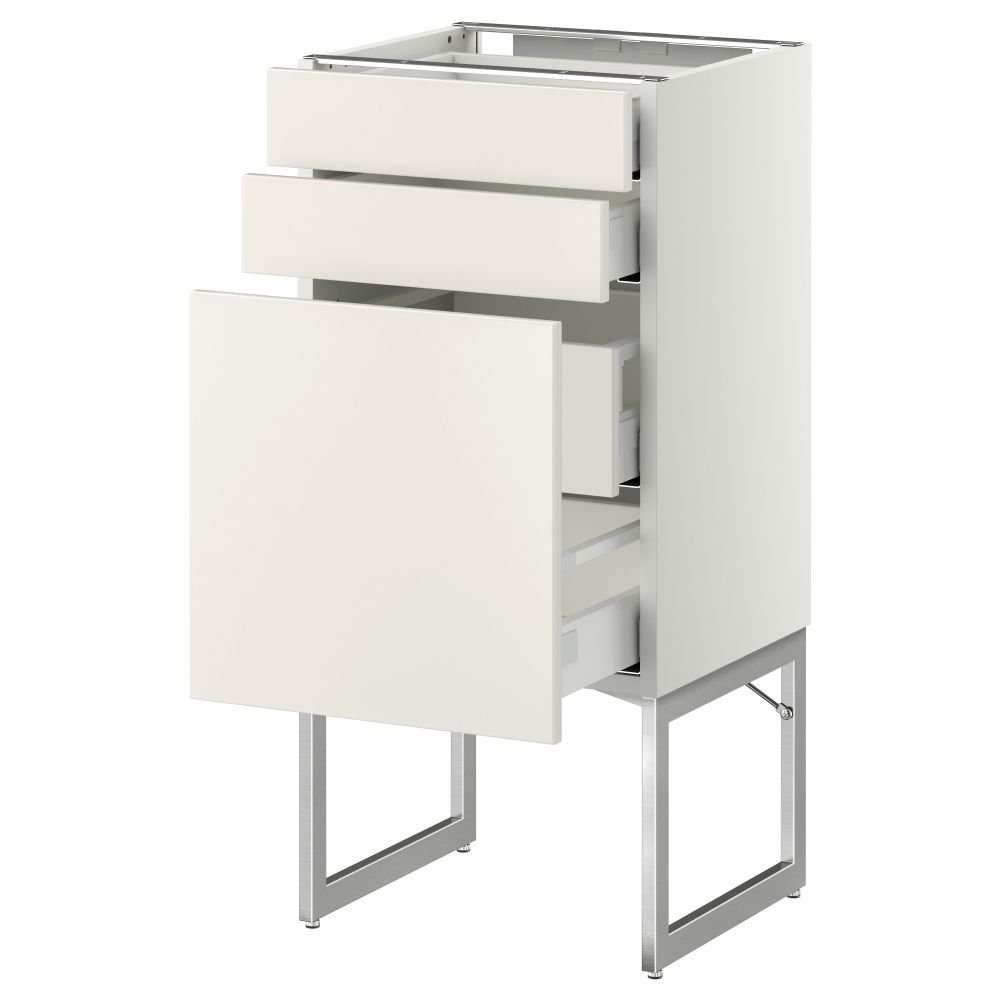 Напольный шкаф 3 фронтальных панели, 2 нижних, 2 средних ящика МЕТОД / МАКСИМЕРА, белый, Веддинге белый - схема-чертеж с размерами
